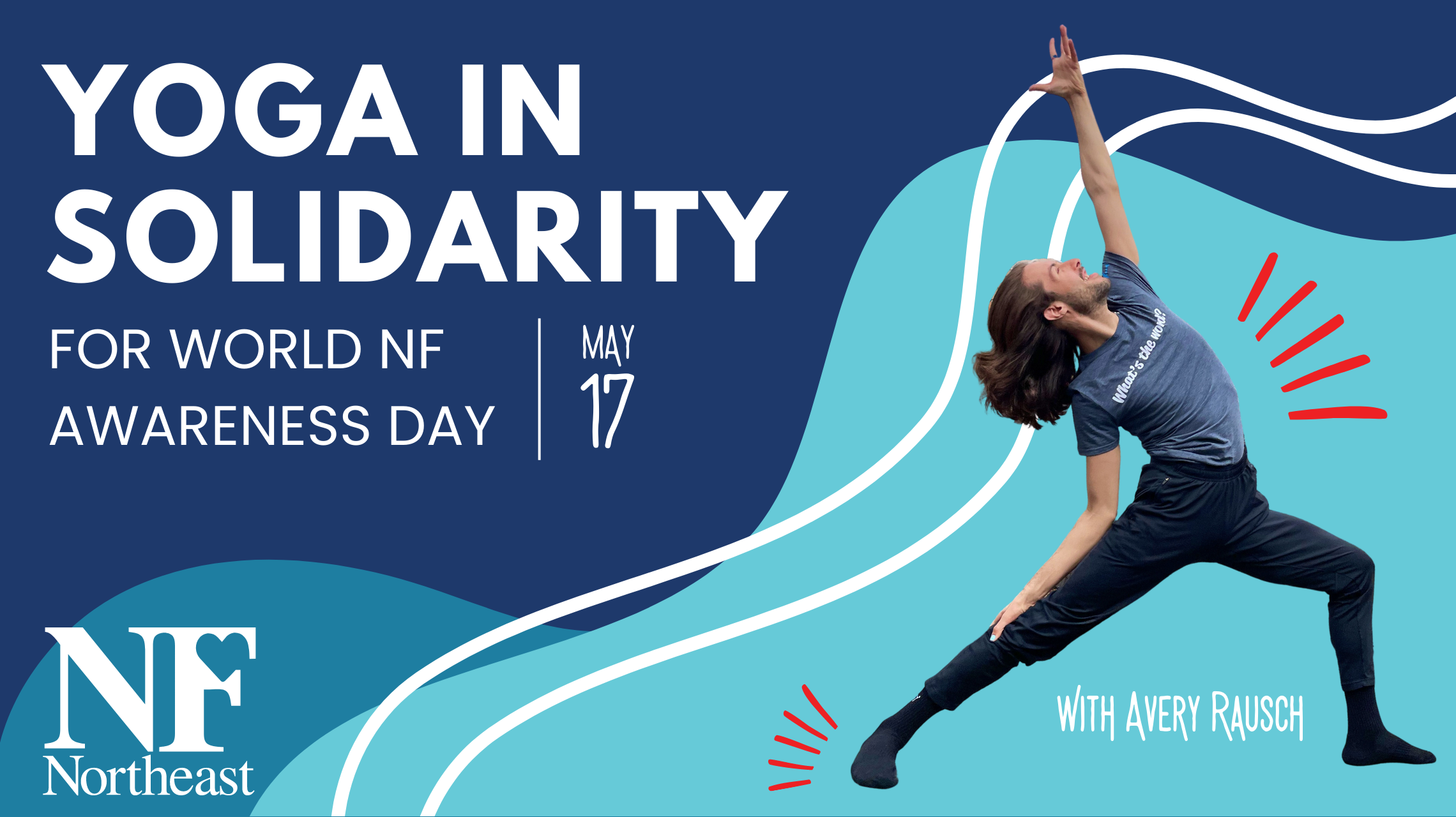Graphic for "Yoga in Solidarity" event with image of young man in yoga pose