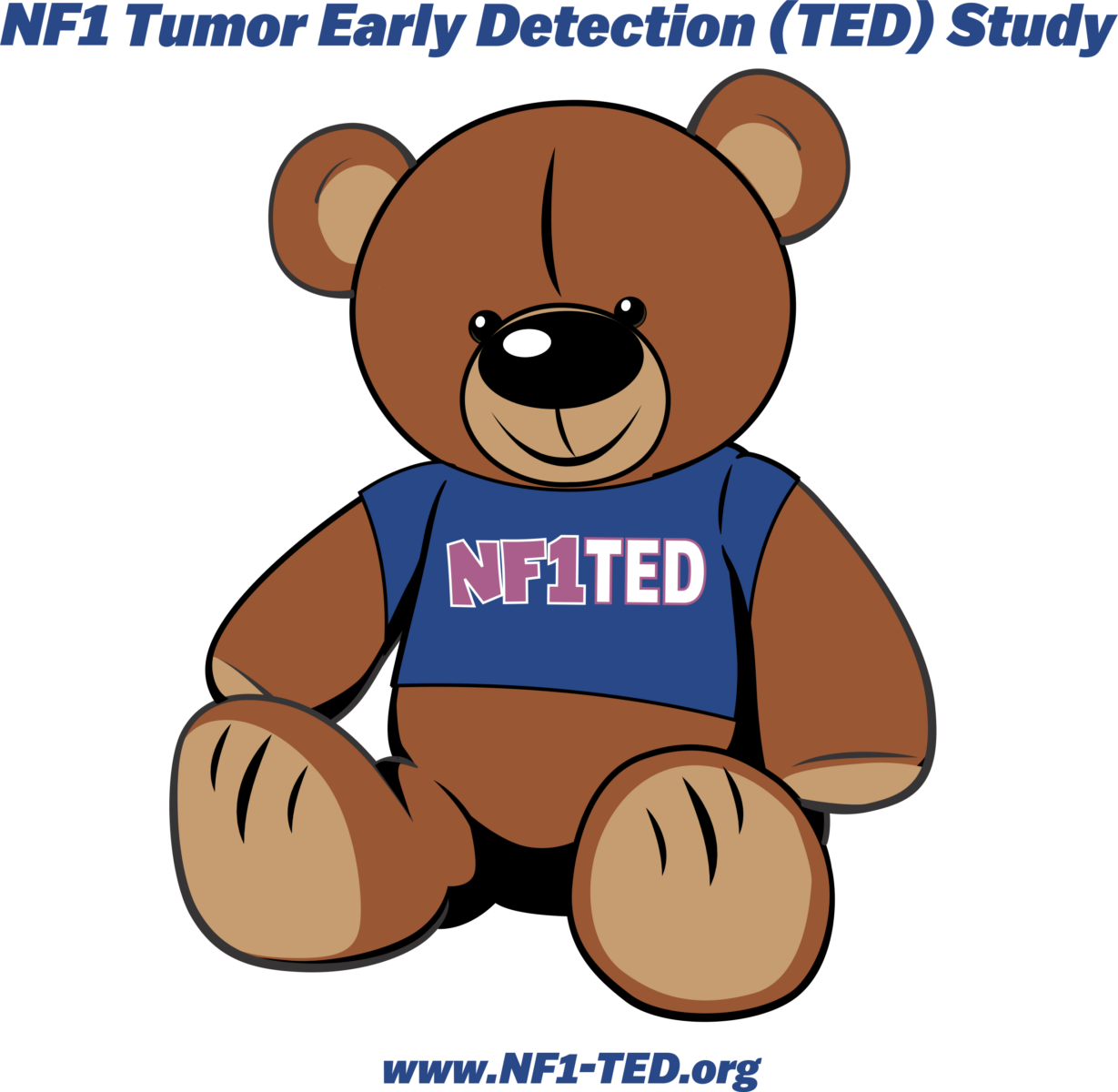 cartoon drawing of teddy bear with "NF1 TED" on it's shirt